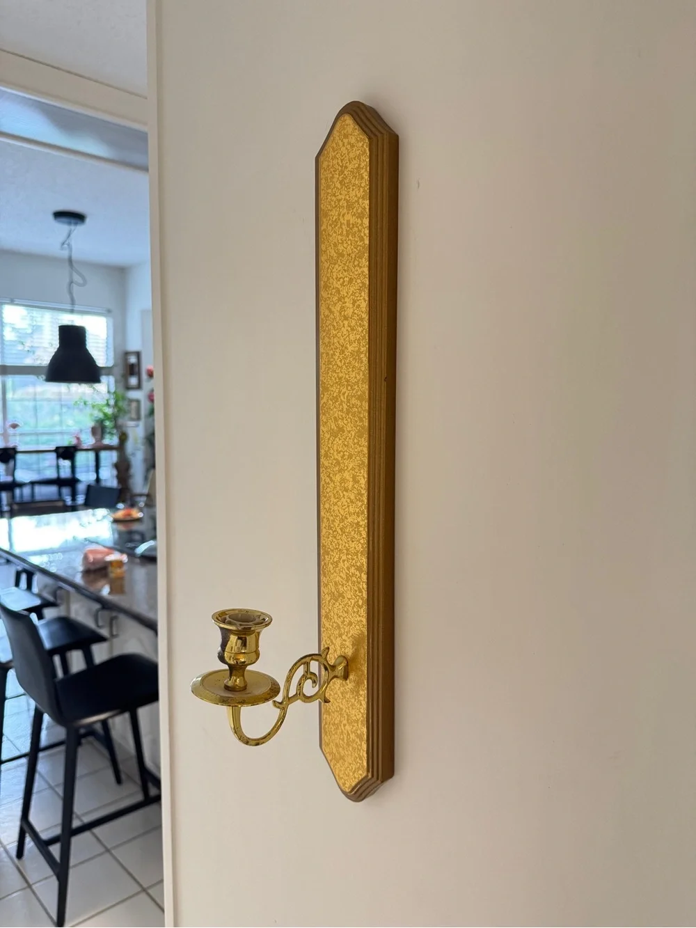 Vintage Set of 2 Home Interiors Gold Wall Scones, Wood & Brass Candle Holders
